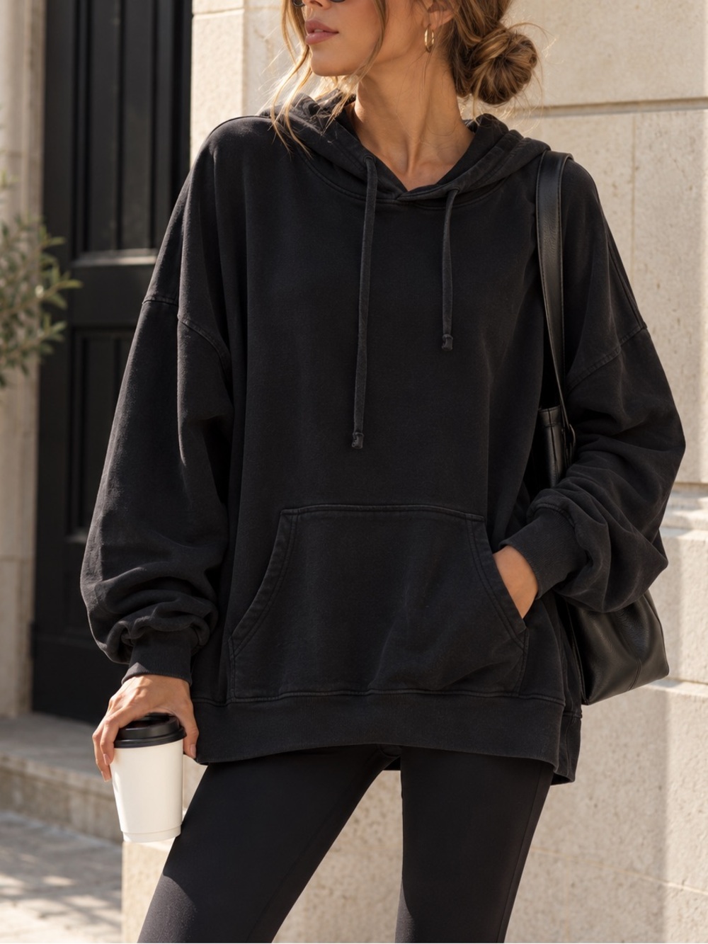 Open Edit Oversized Stretch Cotton Hoodie Black 2X